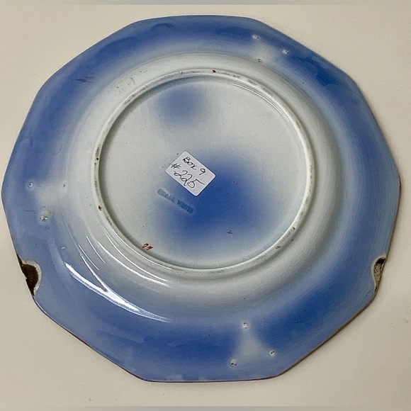19th Century Gaudy Ironstone 10 Sided Flow Blue "Pearl White" Impressed Plate - Picture 12 of 13
